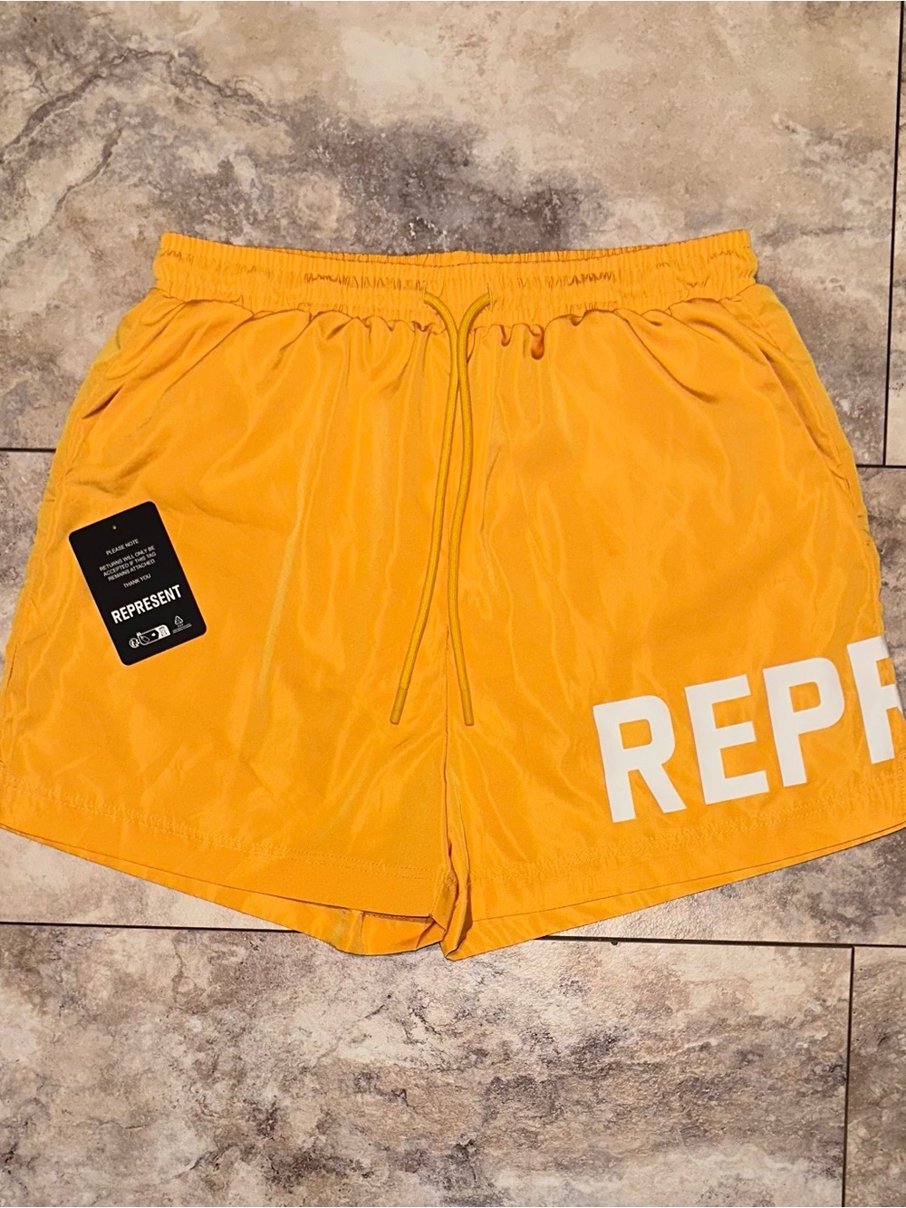 Represent Owners Club Big Logo Nylon Swim Shorts Golden Yellow Size Medium